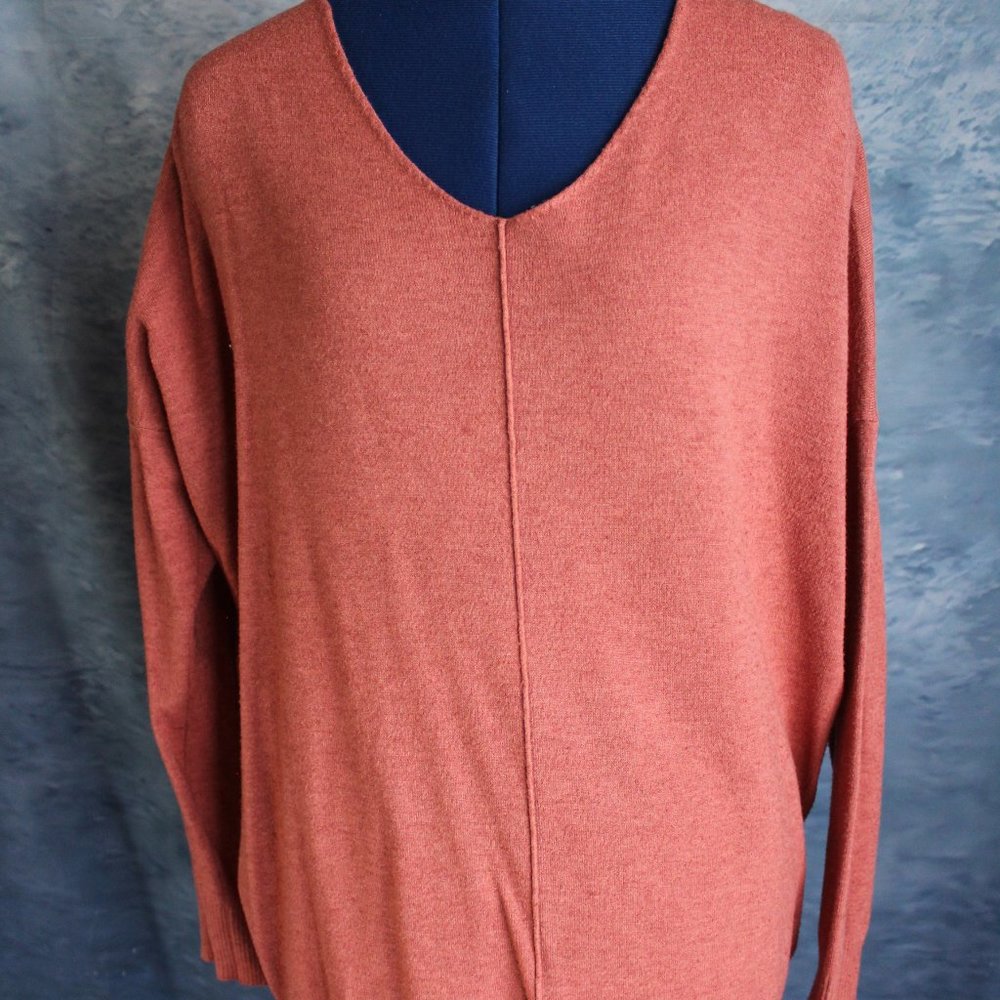 Alexander + David Women's Large Dusty Clay Oversized Hi-Low Long Sleeve Sweater